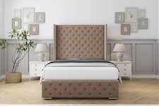 Sloomy Arundel Mink Plush Bed Frame With 50" Upholstered Wingback Headboard 6' Super King