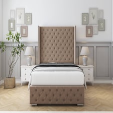 Sloomy Arundel Mink Plush Bed Frame With 50" Upholstered Wingback Headboard 6' Super King
