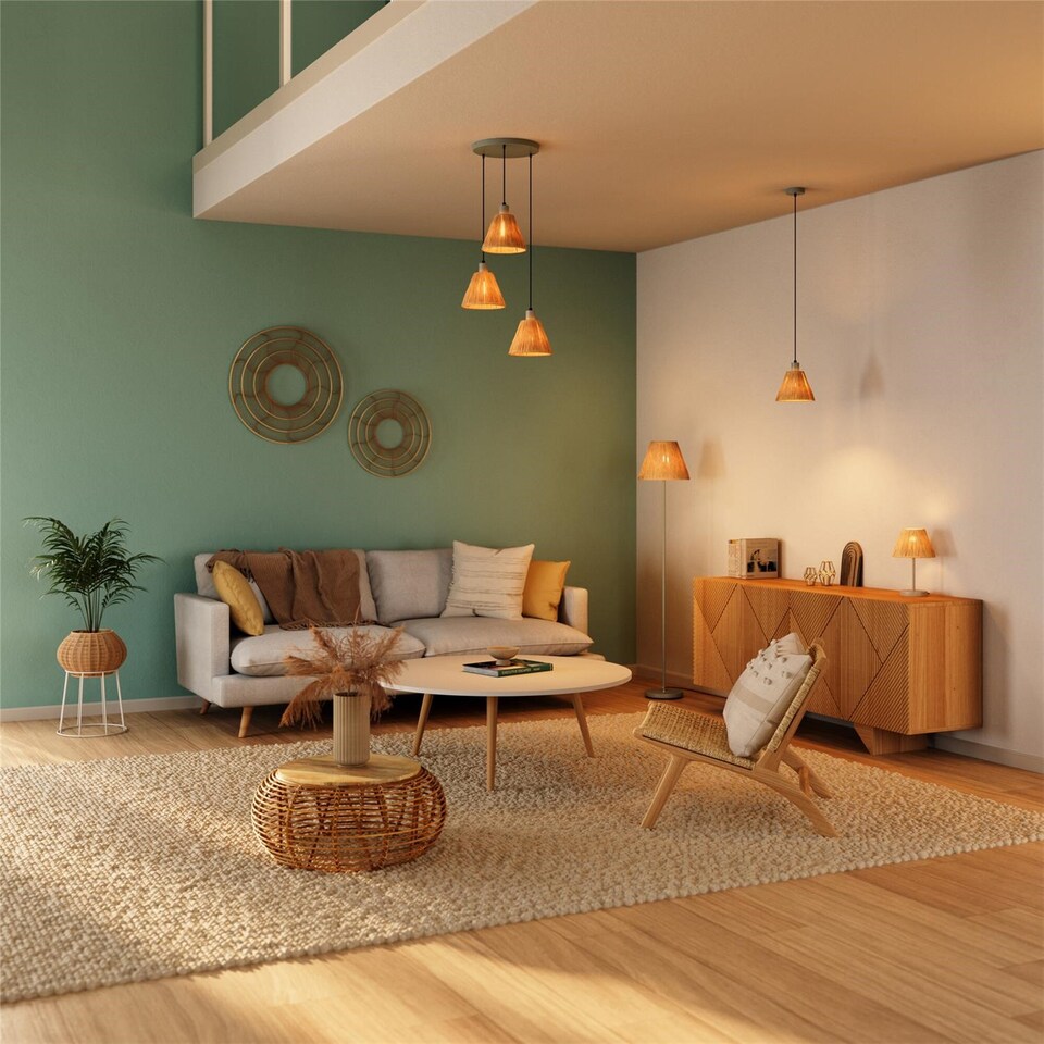 image 1 of Osram Decor Raffia Pendant Plate Ceiling Light 3XE27 Green Max 3x15W LED Modern | Brown | Brown | 1