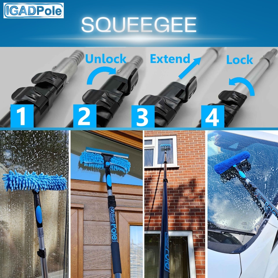 image 1 of 6.6ft Window Squeegee with Extension Pole, Window Cleaner Tool with 2-Stage Telescoping Pole, Window Cleaning Kit with 6.6ft Pole(2m) & Microfiber Cloths, 2 Blades Replacements
