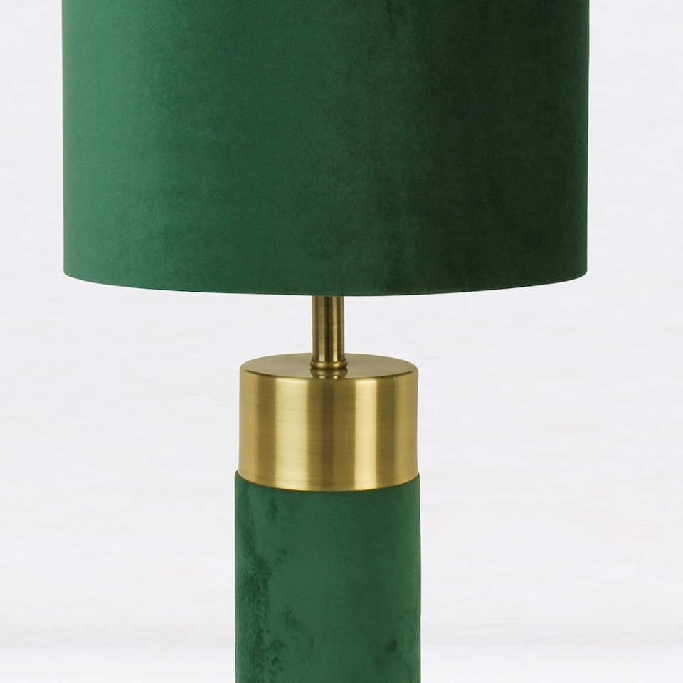image 1 of Set of 2 Green Velour Velvet Table Lamps | Green | Bronze | Large | 2