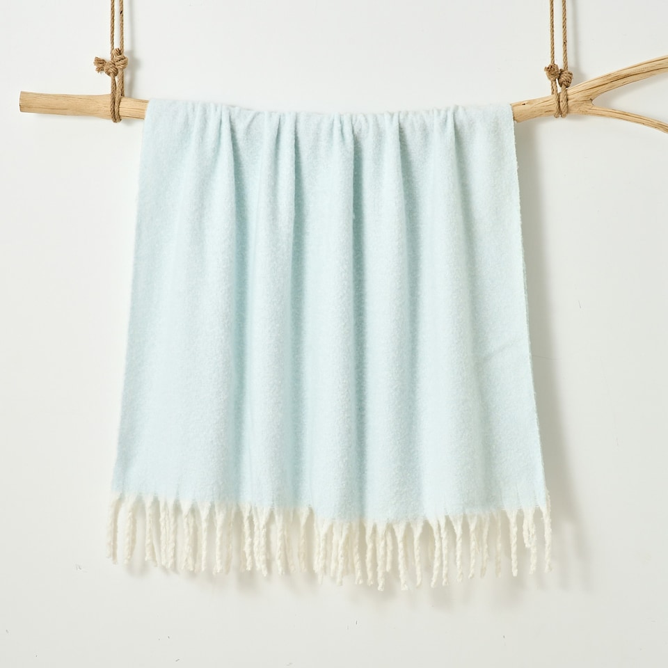 image 1 of Aisling Marl Faux Mohair Throw - Super Soft, Stylish Tasselled Blanket Blue | Duckegg