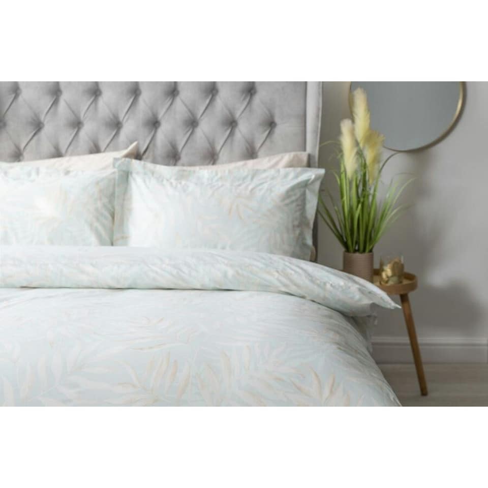 image 1 of Belledorm Clara Leaves Duvet Cover Set - Duck Egg - Superking
