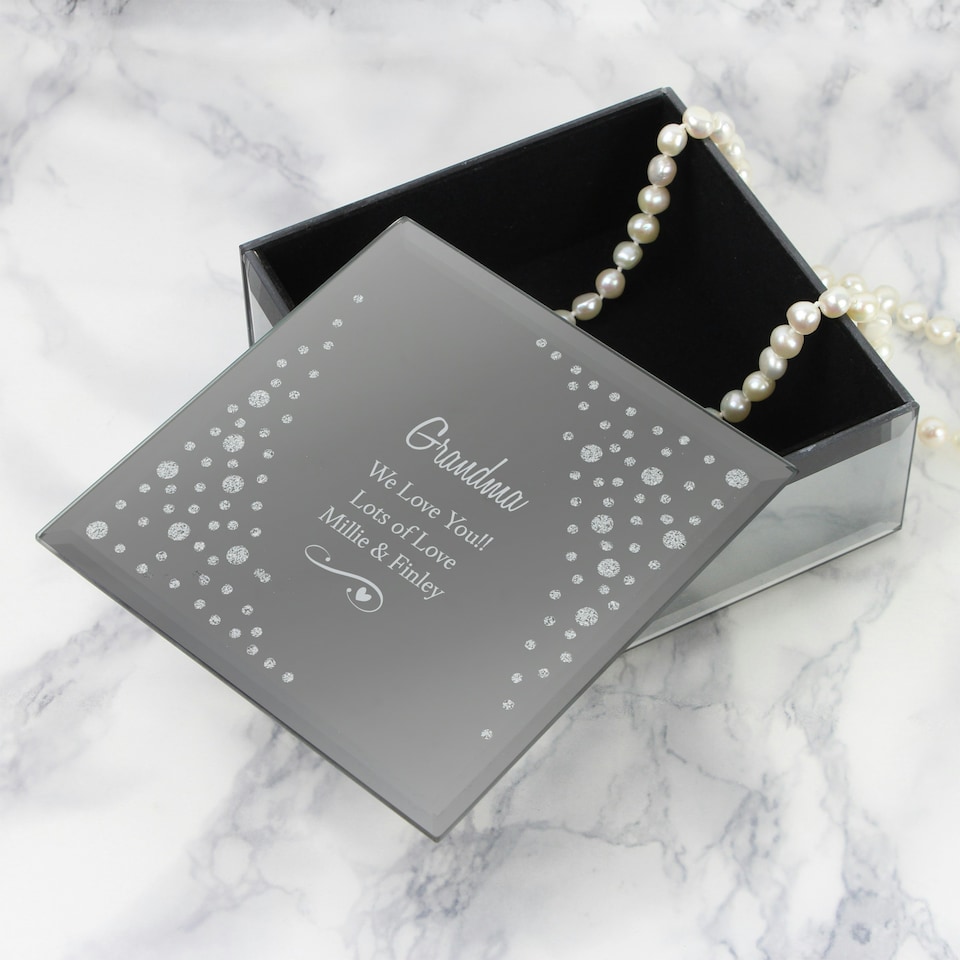 image 1 of Personalised Any Message Swirls & Hearts Diamante Glass Trinket Box