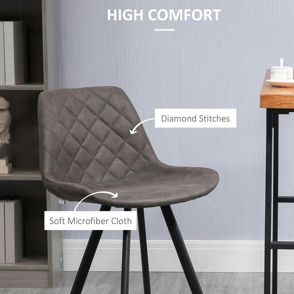 image 1 of HOMCOM Set Of 2 Bar Stools Vintage Microfiber Cloth Tub Seats Padded Steel Grey