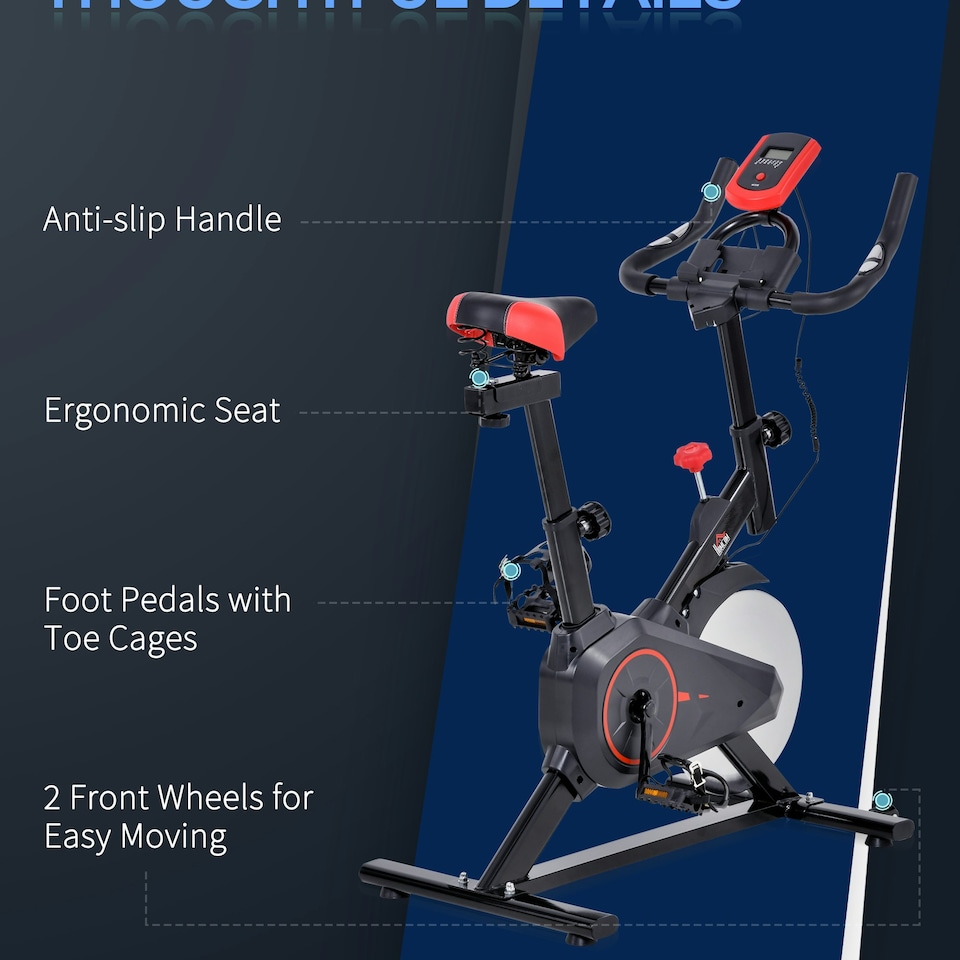 image 1 of HOMCOM Indoor Exercise Bike with Adjustable Height, Resistance