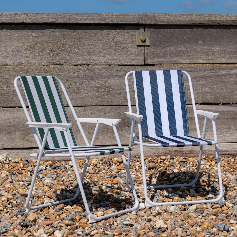 image 1 of Harbour Housewares Folding Metal Beach Chairs - Blue/Green Stripe - Pack of 2 | Multi | Multi