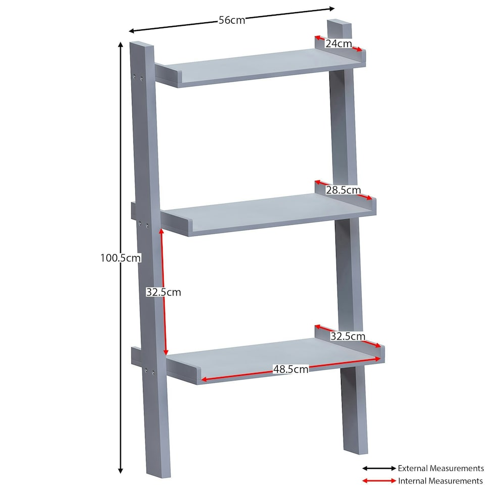 image 1 of Vida Designs York 3 Tier Ladder Bookcase Display Storage, Grey