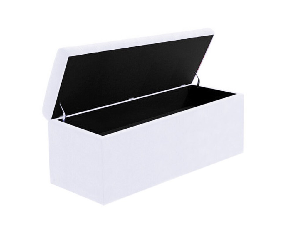image 1 of 120cm Large Plain Safar Storage Ottoman Box, White Plush Velvet Upholstered Deep Storage Ottoman End of Bed Bench