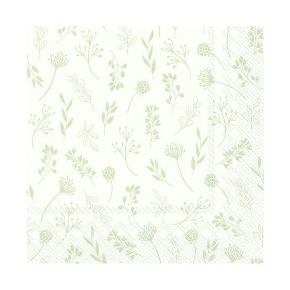 IHR Lunch Napkins Tilda White Green 33cm 3ply 20 Pack