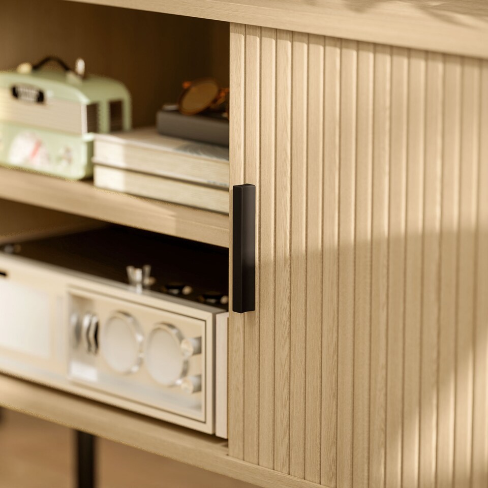 image 1 of HOMCOM TV Stand Cabinet for TVs up to 55 Inches, TV Unit with Storage Shelves and Cupboard for Living Room, Oak Tone