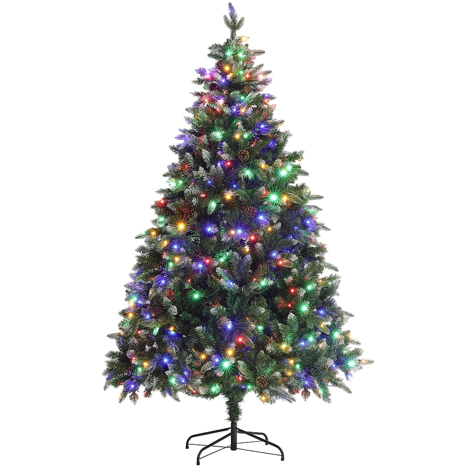 image 1 of HOMCOM 6 Ft Artificial LED Christmas Tree with Metal Base, Hinged Branches