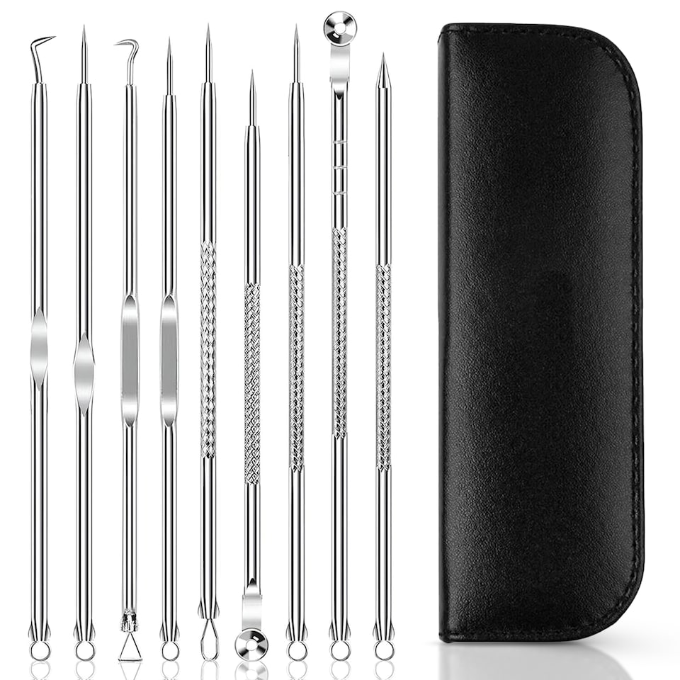 image 1 of Blackhead Remover Tool Set with Storage Case, Stainless Steel Tools - 9pcs