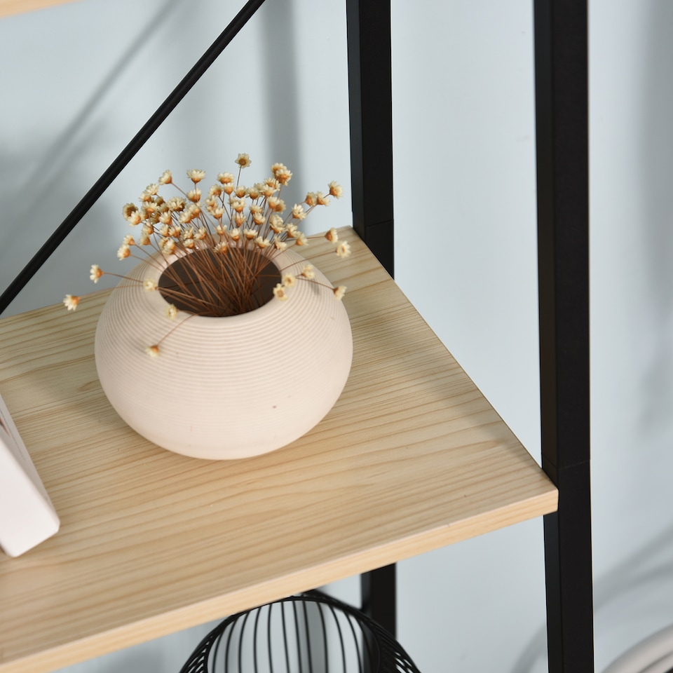 image 1 of HOMCOM Ladder Shelf, Bookshelf, 4-Tier Industrial Storage Rack for Living Room, Bedroom, Kitchen, Oak and Black