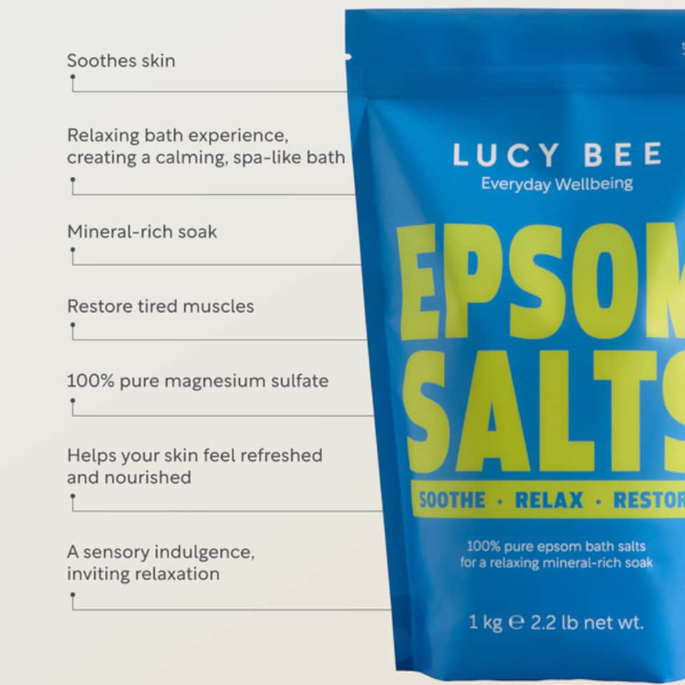 image 1 of Lucy Bee Pure Epsom Bath Salts Relaxing Muscle Bath & Foot Soak 1kg