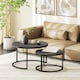 image 8 of HOMCOM 2 Pcs Stacking Coffee Table Set Steel Frame Marble-Effect Top Foot Pads 