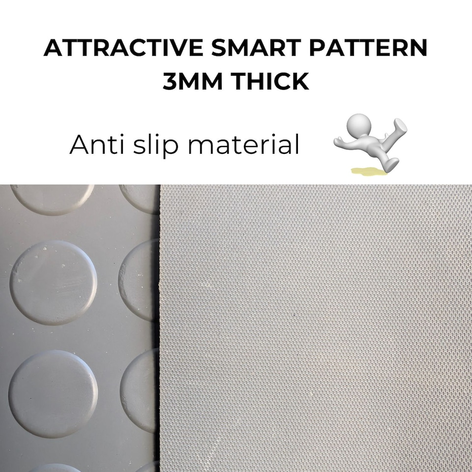 image 1 of Grey Rubber Flooring Matting Roll - 1m Wide - 5m Long - 3mm Thick - Non Slip Coin Pattern - Commercial Grade - Home Garage Shed