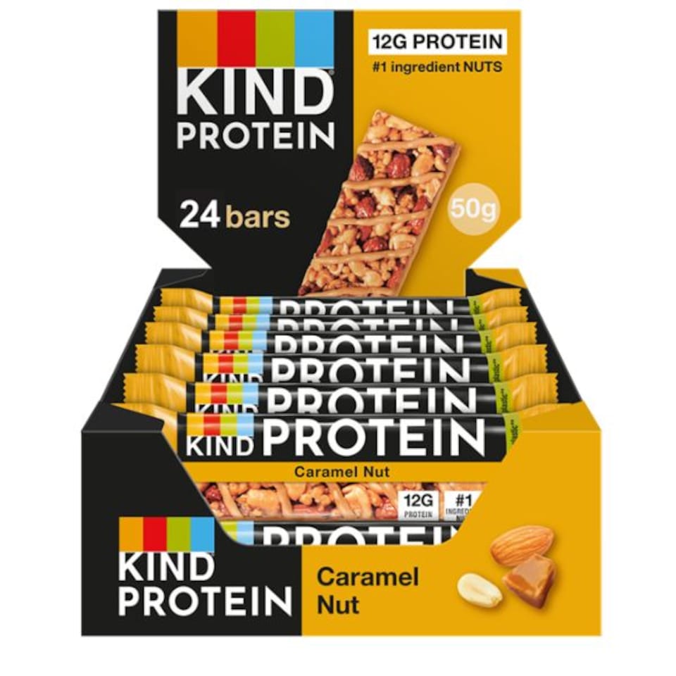 KIND Protein Bars, Gluten Free Snack Bars, Caramel Nut, High Fibre, Source of Protein, No Artificial Colours, Flavours or Preservatives, Multipack 24 x 50g