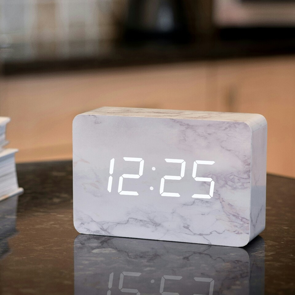 image 1 of Gingko Design Brick Click Clock Marble with White LED
