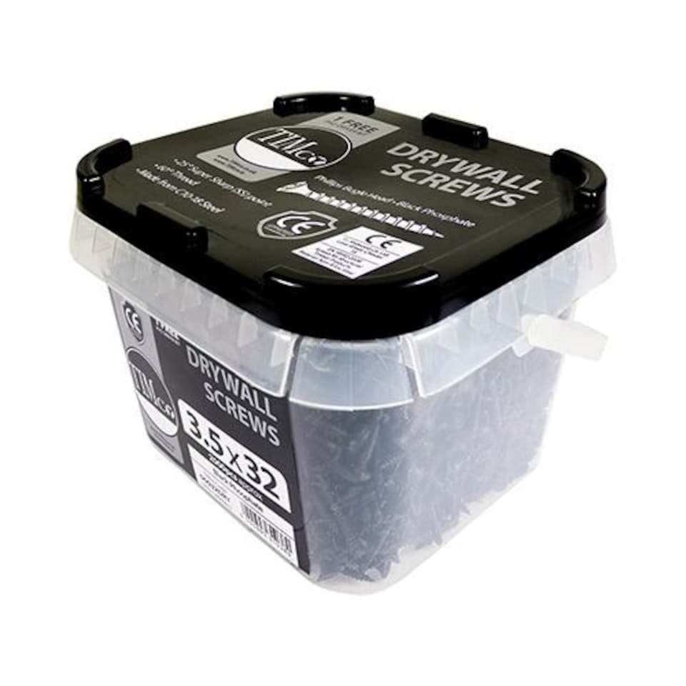 image 1 of Timco - Drywall Metal Stud Plasterboard Screws - PH - Bugle - Fine Thread - Black (Size 3.5 x 32 - 2000 Pieces)