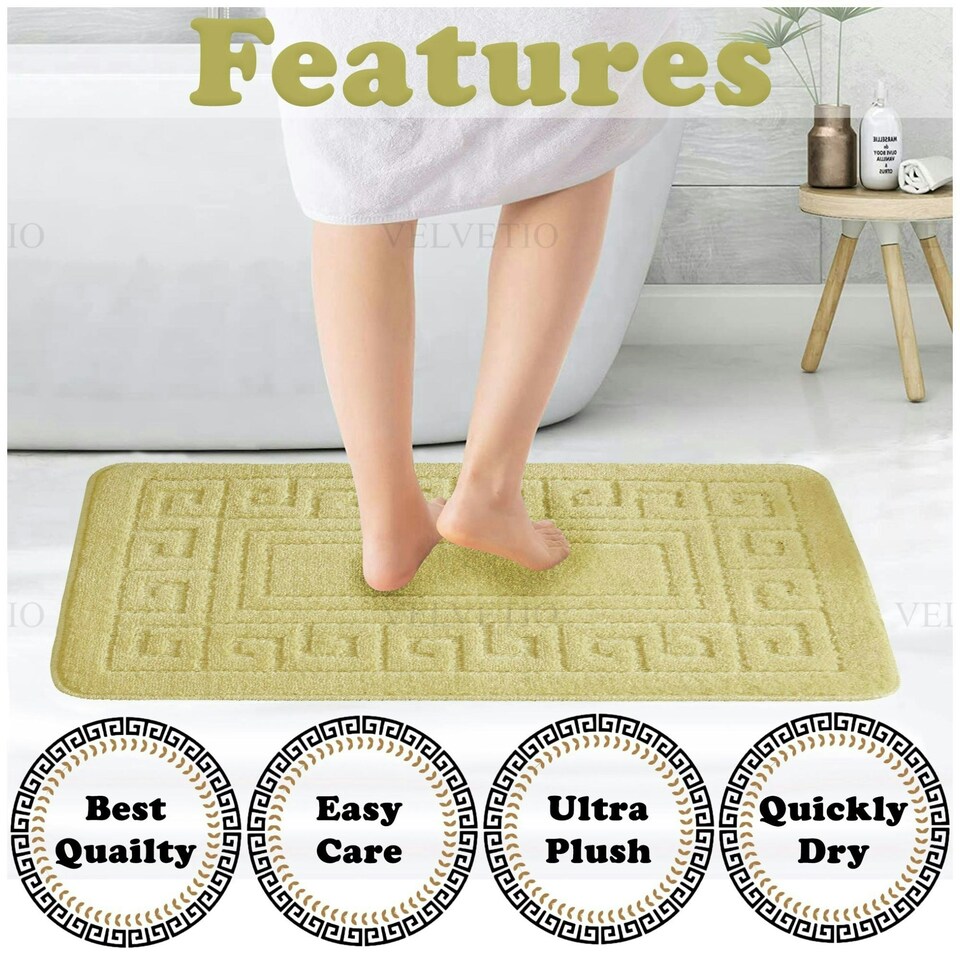 image 1 of VELVETIO Greek Bath Mat & Pedestal Mat Water Absorbent Non Slip Toilet Rugs Yellow | Lemon