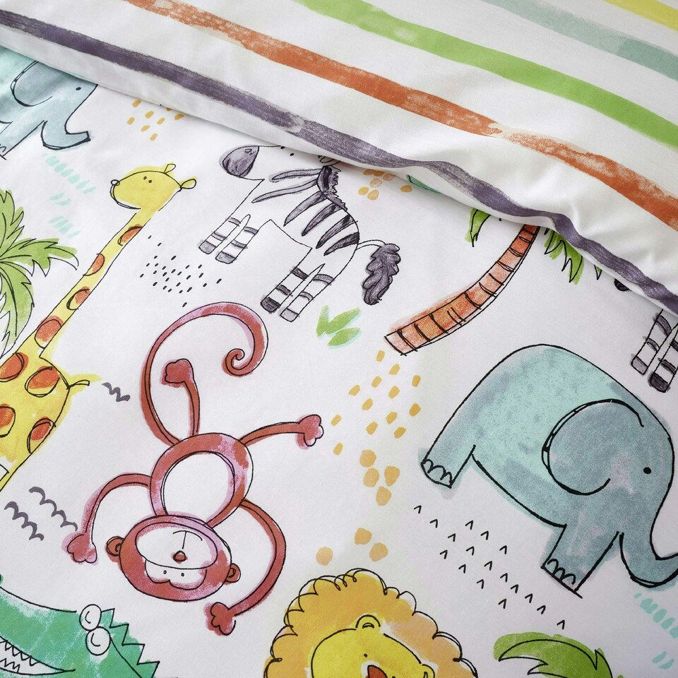 image 1 of Portfolio Home Jungle Fun Animals Reversible Soft Easy Care Bed Linen Duvet Cover Quilt Bedding Set With Pillow Case Multi | Toddler