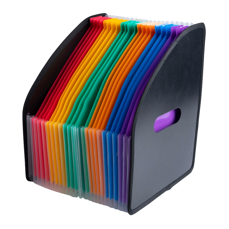 image 1 of A4 Portrait Desk Expander Black Cover with 23 Assorted Coloured Pockets