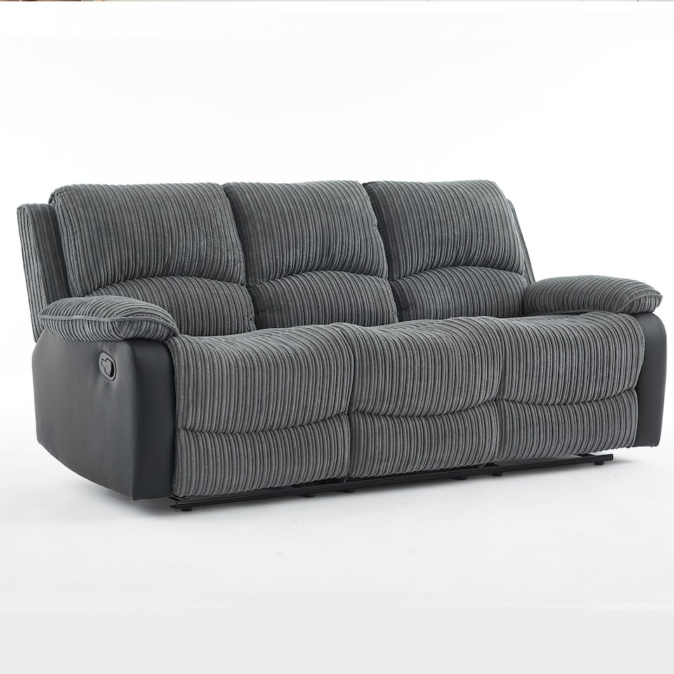 image 1 of Manual Reclining Sofa, Jumbo Cord Fabric Recliner 3 Seater Armchair - 3 Seater