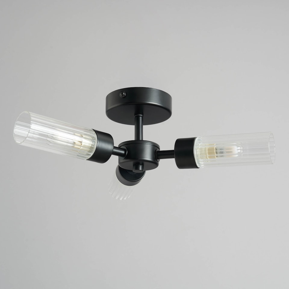 image 1 of BHS Kier Semi Flush Bathroom Ceiling Light | Black | Black