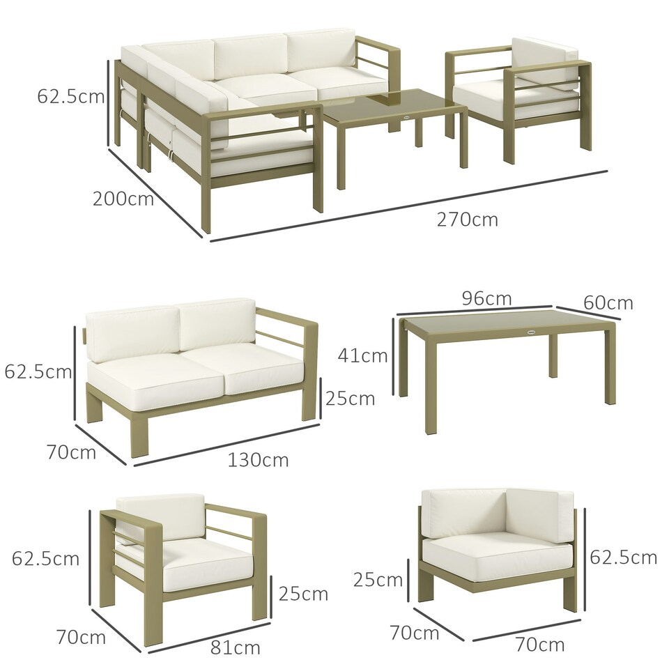 image 1 of Outsunny 5 PCs Garden Sofa Set w/ Cushions, Aluminium Furniture Sets, Gold