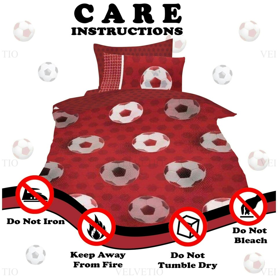 image 1 of VELVETIO Football Goals Duvet Cover Set Soft Polycotton Reversible Kids Beddings Red | Double