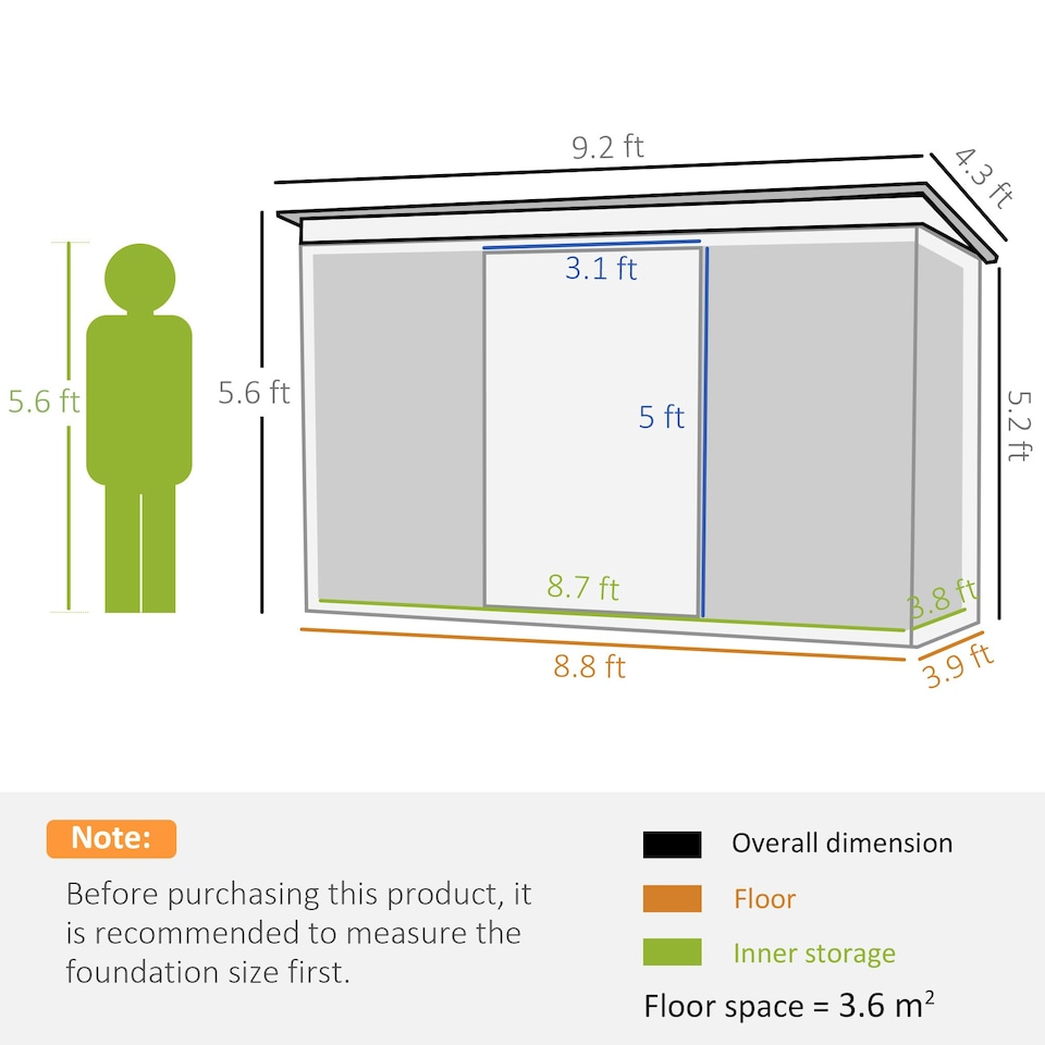 image 1 of Outsunny 9 x 4FT Outdoor Metal Frame Garden Storage Shed, Grey