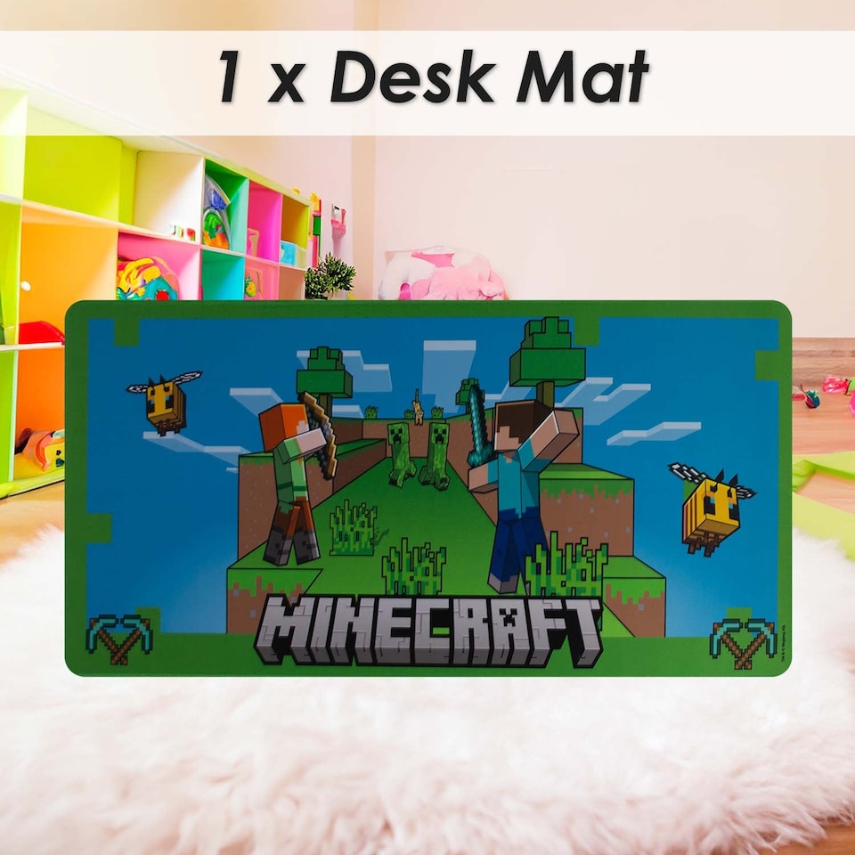 image 1 of PMS Minecraft Desk Mat Multicoloured Gaming Mat - 35cm x 80cm