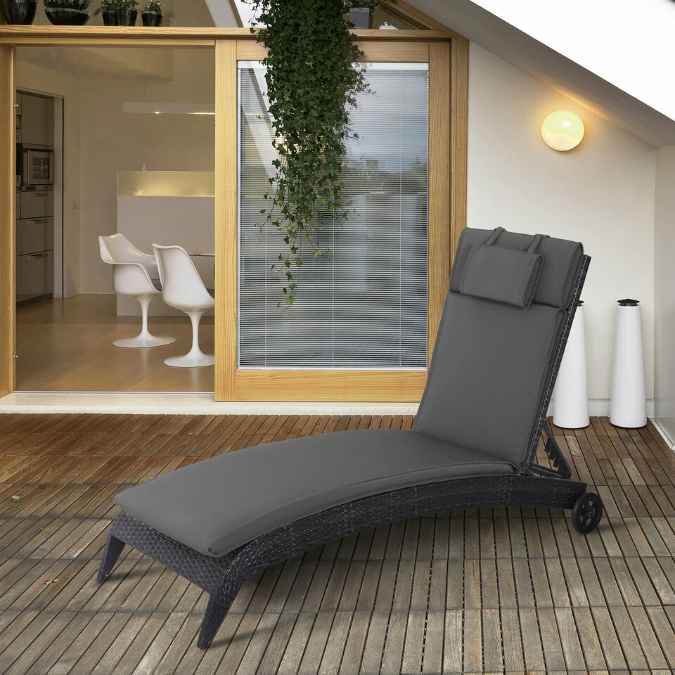 image 1 of Outsunny Garden Sun Lounger Chair Cushion Reclining Relaxer Indoor Outdoor 