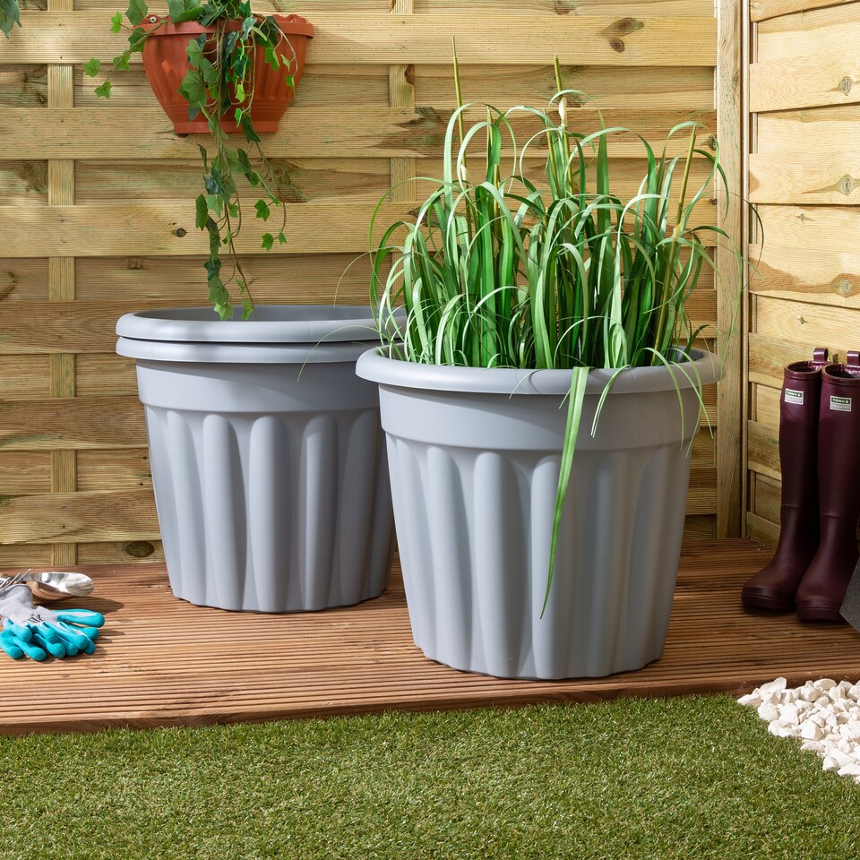 image 1 of Wham Vista 3 x 50cm Round Plastic Garden Planters | Grey | Upcycle Grey