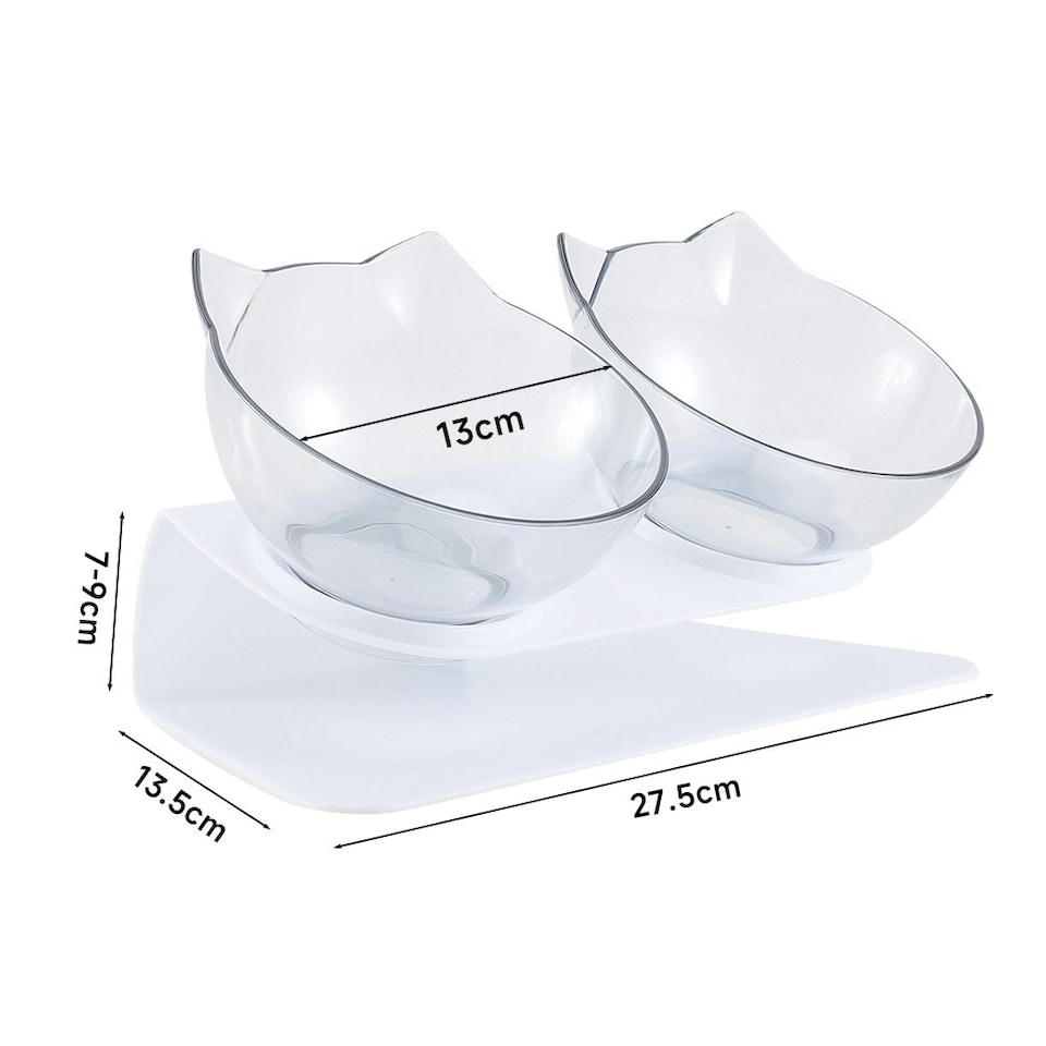 image 1 of Living and Home 15° Tilted Elevated Feeder with Double Cat Bowls, Transparent | White