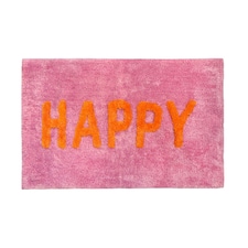 Happy Slogan Colourful Bath Mat Non Slip - Soft & Absorbent Pink