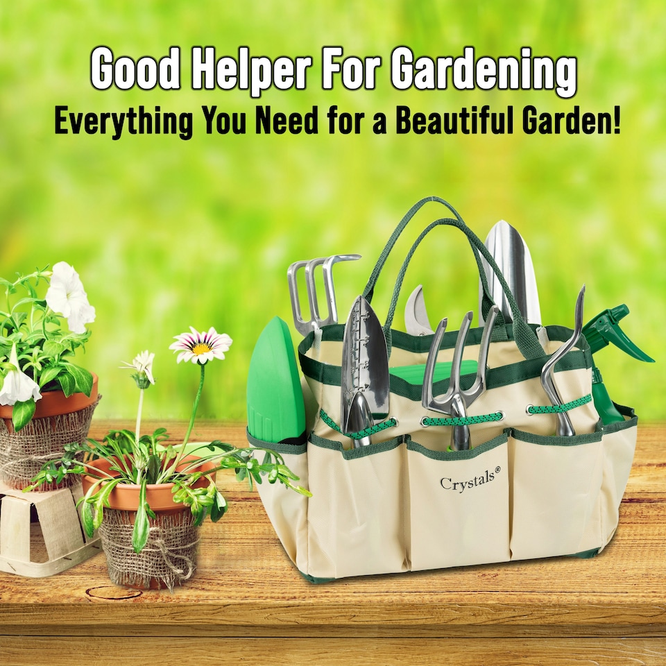 image 1 of 11pc Heavy Duty Stainless Steel Garden Tool Set with Tote Bag Durable Hand Tools