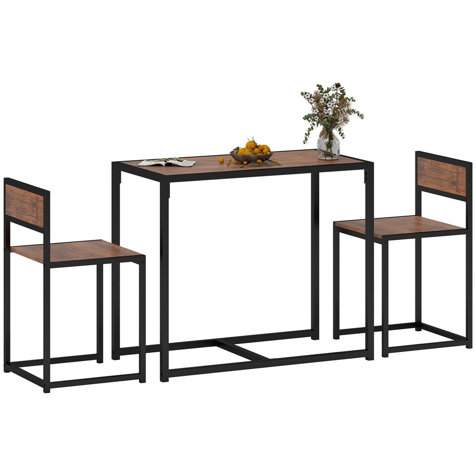 image 1 of HOMCOM Dining Table and Chairs Set 2, Dining Room Sets, Rectangular Space Saving Table and 2 Chairs for Compact Kitchens, Steel Frame, Natural