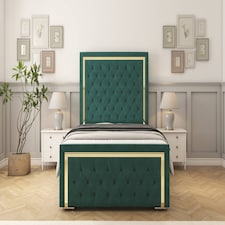 Sloomy Sofia Gold Emerald Plush Bed Frame With 50" Upholstered Headboard 5' King