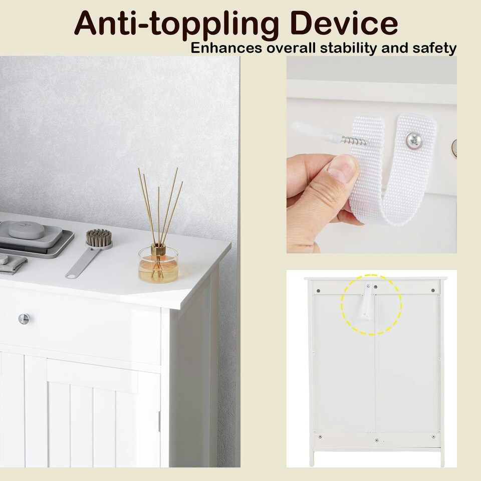 image 1 of COSTWAY Bathroom Floor Cabinet Storage Organizer White White
