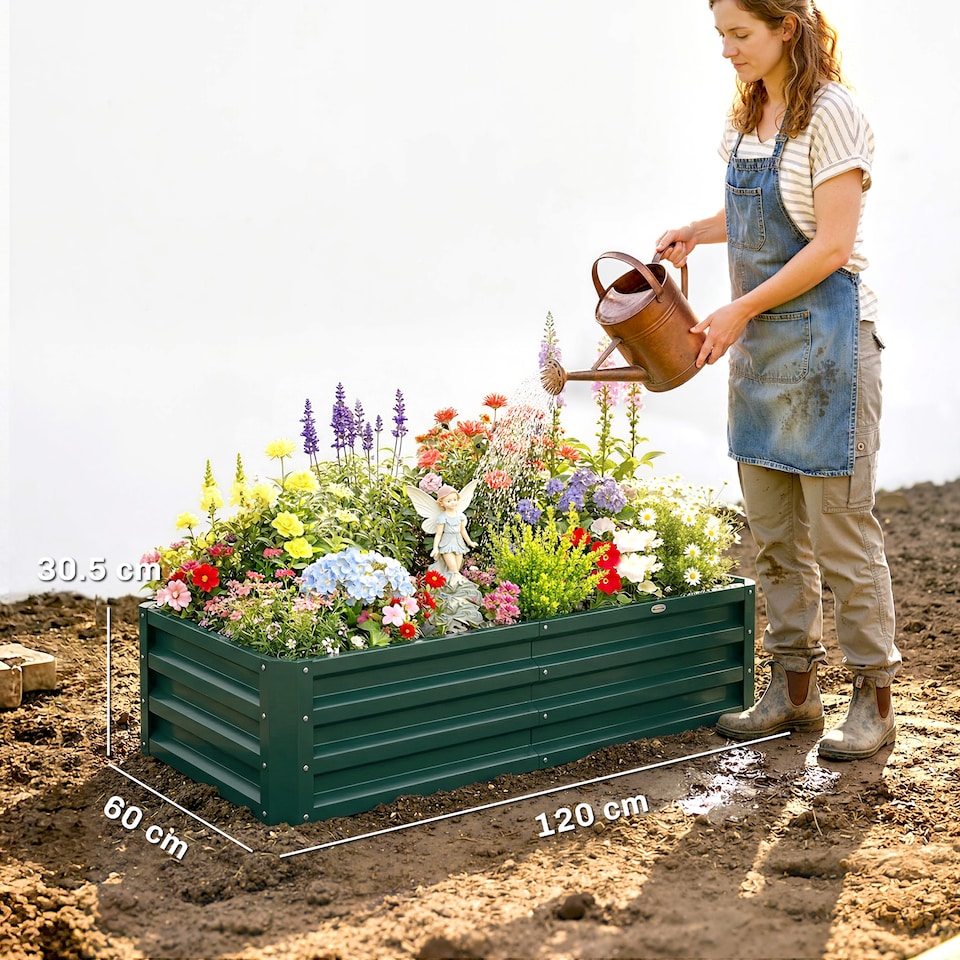 image 1 of Outsunny Raised Garden Bed Elevated Planter Box for Flowers Green