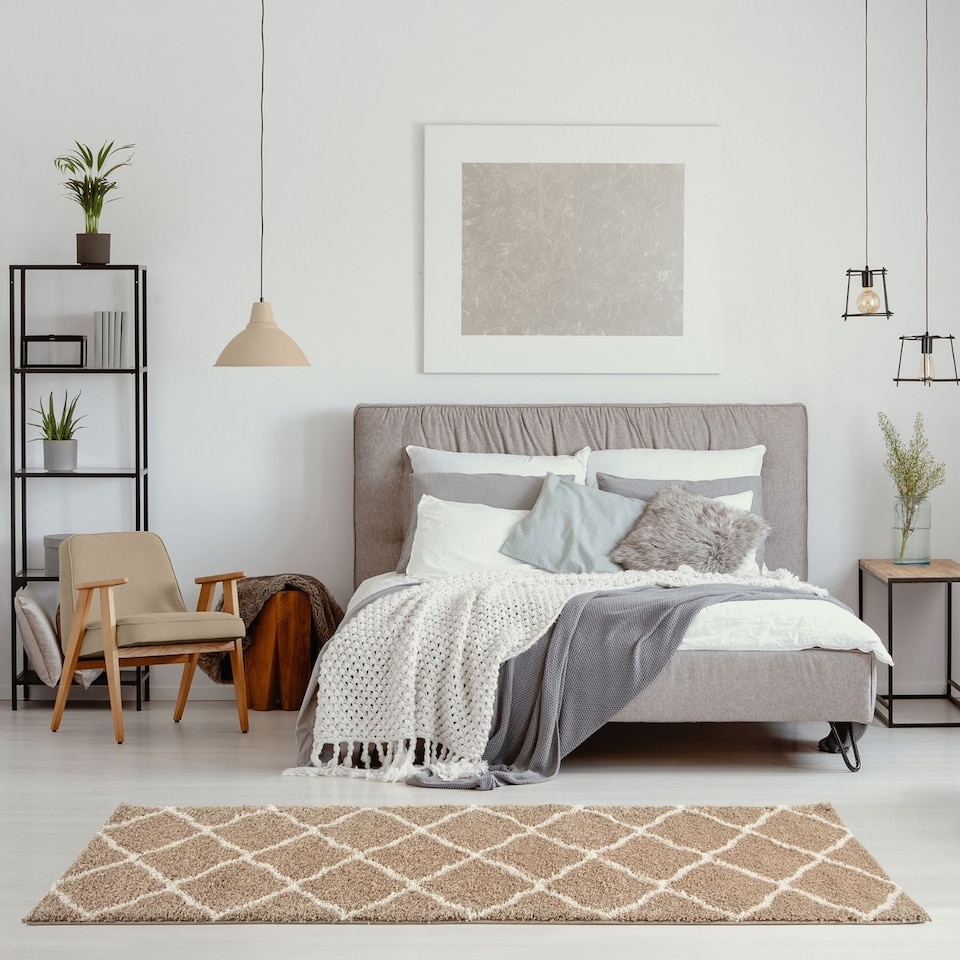 image 1 of The Rugs Moroccan Collection Soft High Pile Shaggy Lattice Floor Rugs and Runners Living Room
