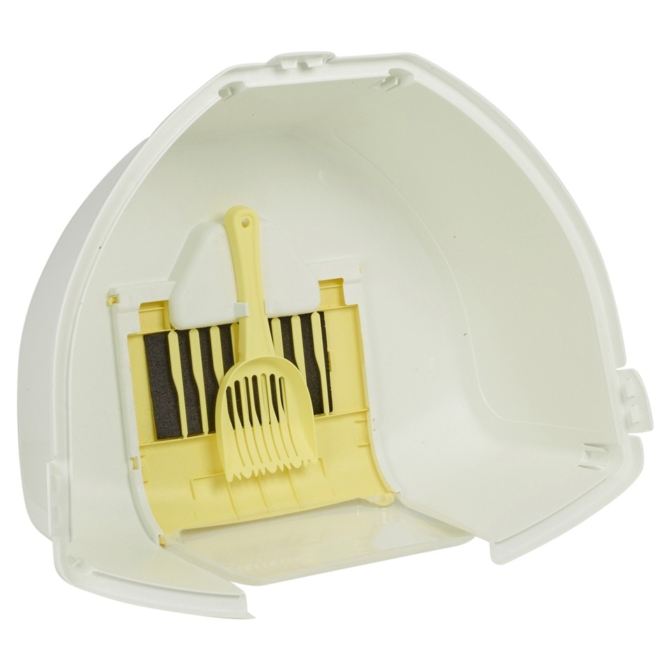 image 1 of Large Cat Corner Litter Tray Hooded Deep Cover Toilet Flap Box with Filter & Scoop | Yellow | Yellow | 1