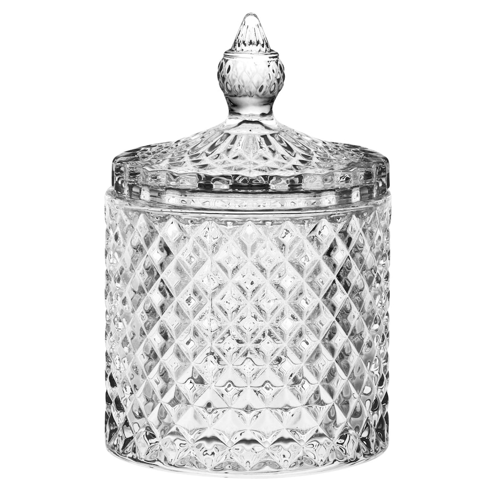 image 1 of Glass Round Sweet Sugar Jar Dish Bowl with Lid Crystal Effect Decorative Wedding | Clear | Clear | 530ml