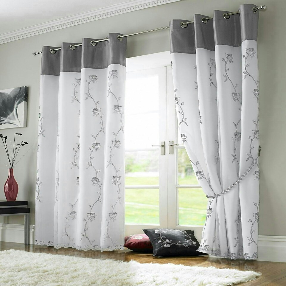image 1 of Tahiti Eyelet Curtains - Silver 142cm x 182cm