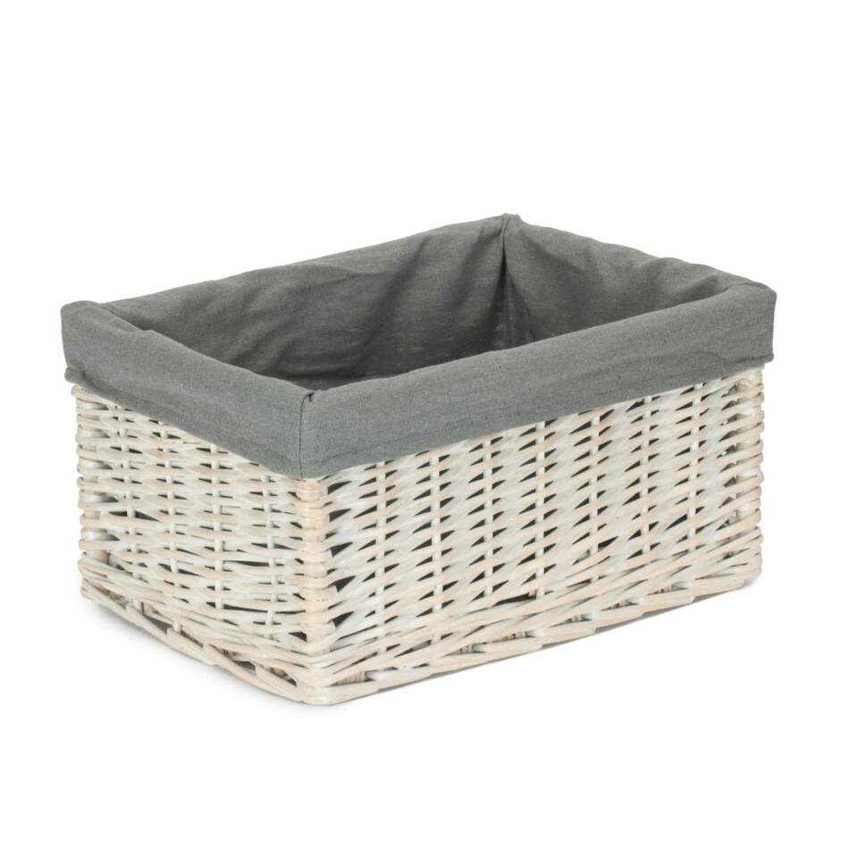 image 1 of White Wash Grey Lined Open Storage Basket Small | Grey | Grey