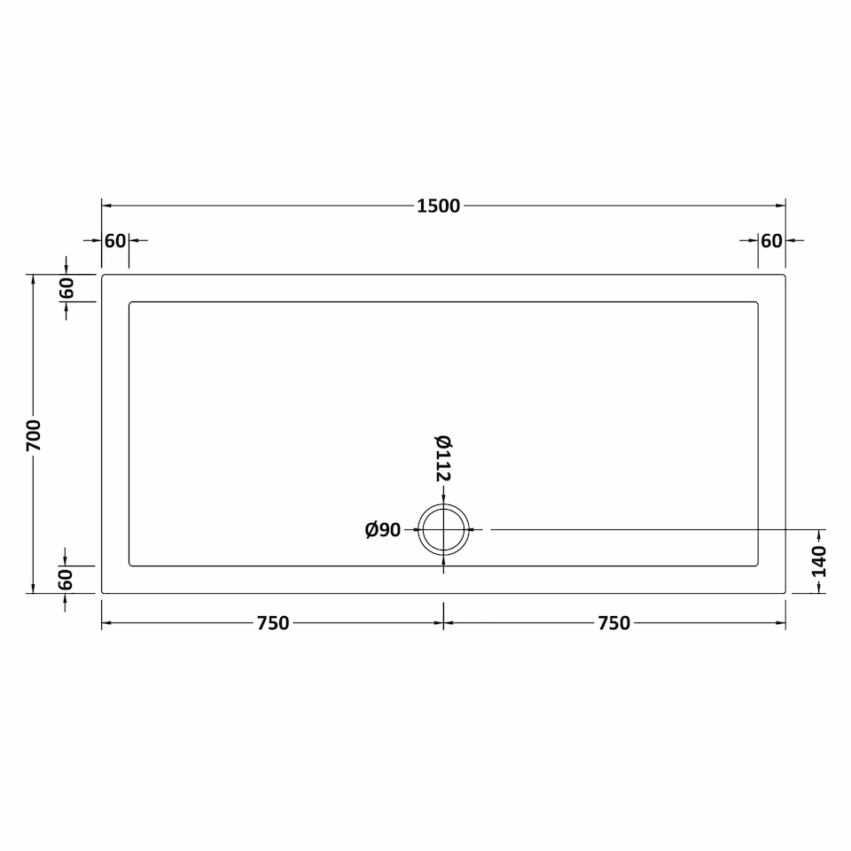 image 1 of 1500mm x 700mm Premium Rectangular Shower Tray - White