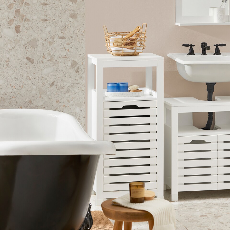 image 1 of SoBuy Bathroom Cabinet with Laundry Basket, White, 16.5x35.4x11.8 in, 12.8 kg - BZR67-W