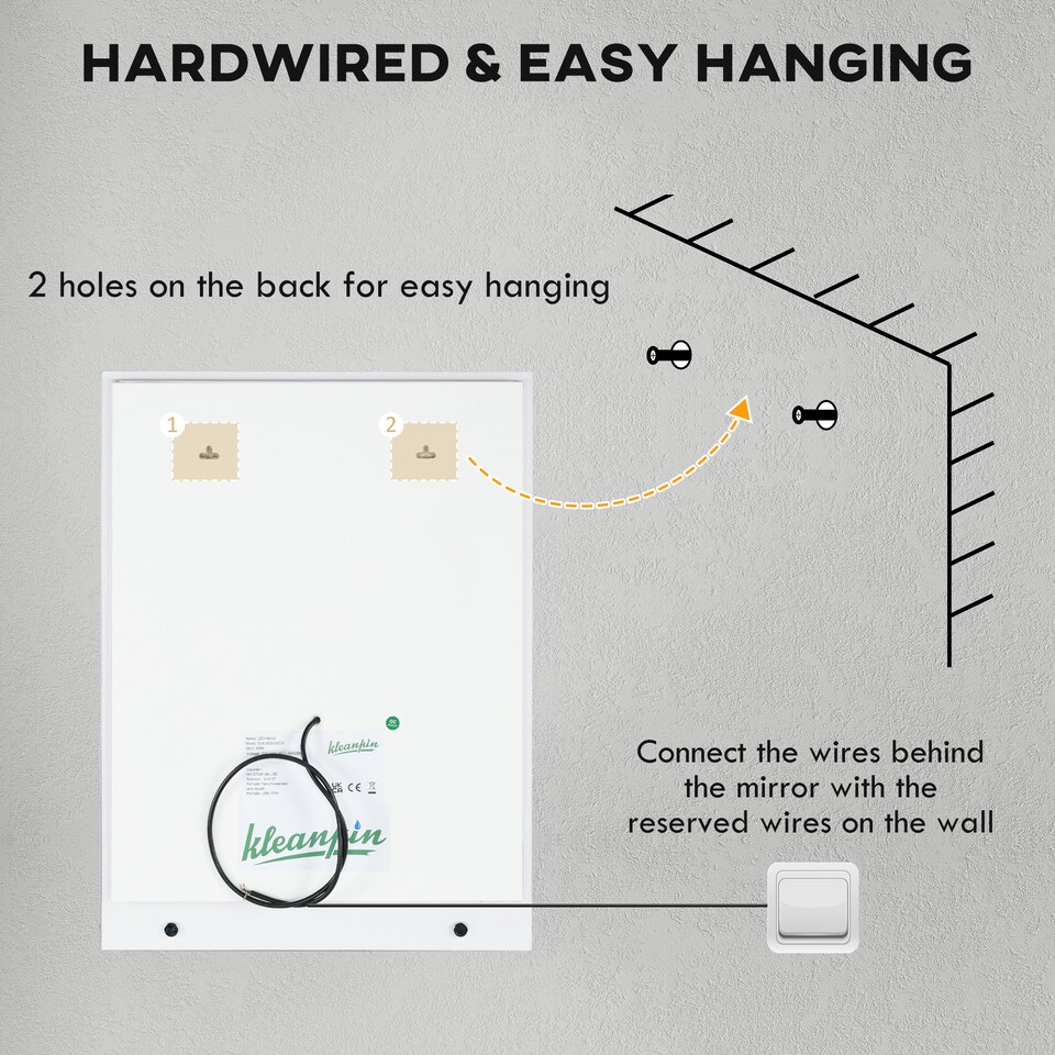 image 1 of kleankin Dimmable Makeup Mirror with Storage Shelf, Bathroom Mirror with LED Lights, 3 Temperature Colours, Defogging Film and Memory Function, Hardwired, 70 50cm